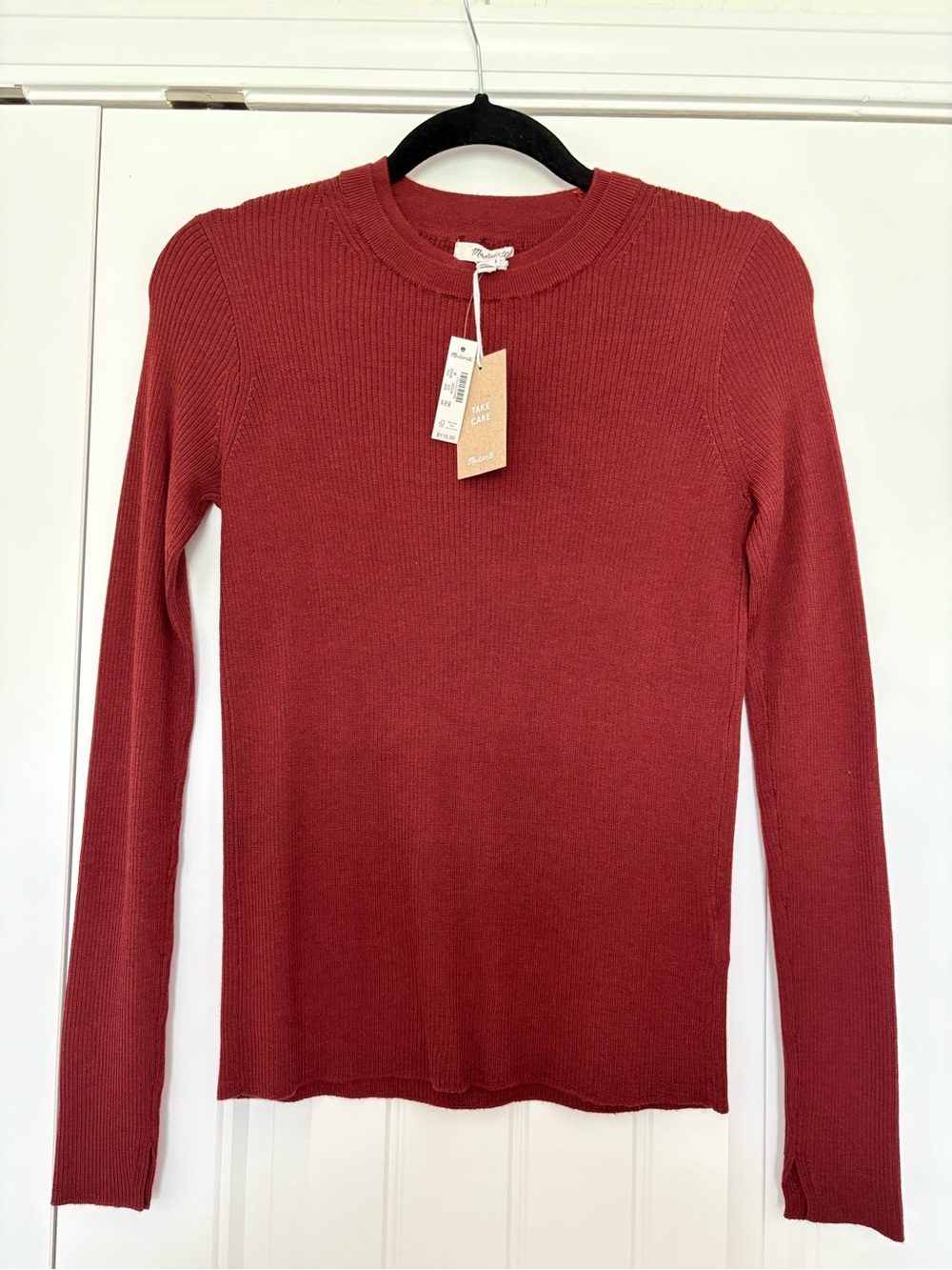 NWT Madewell Size Medium Double Layered Crewneck Sweater in Merino-Silk Rust - Picture 5 of 7